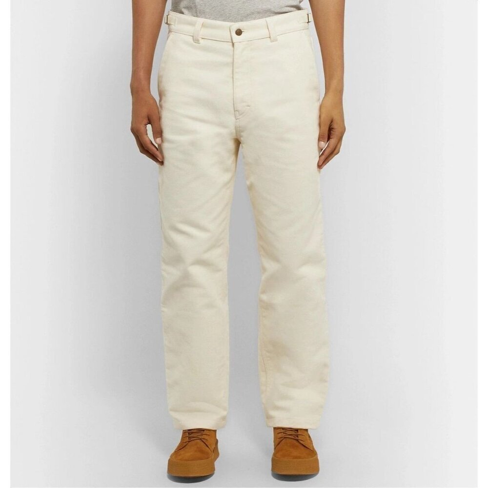 AMI Wide-Leg Brushed-Cotton Trousers Size L Mens Cream Moleskin $330 - Picture 1 of 16